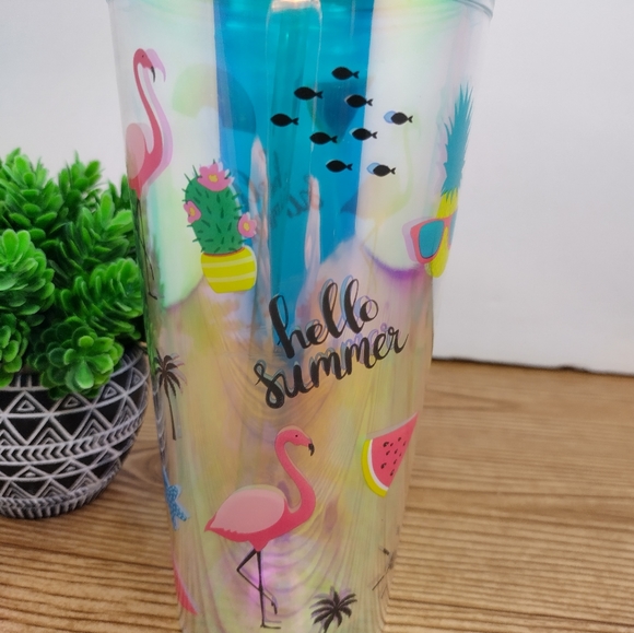 Tumbler 23oz.Double Wall Insulation Print Cup With Straw And Lid - Picture 4 of 8